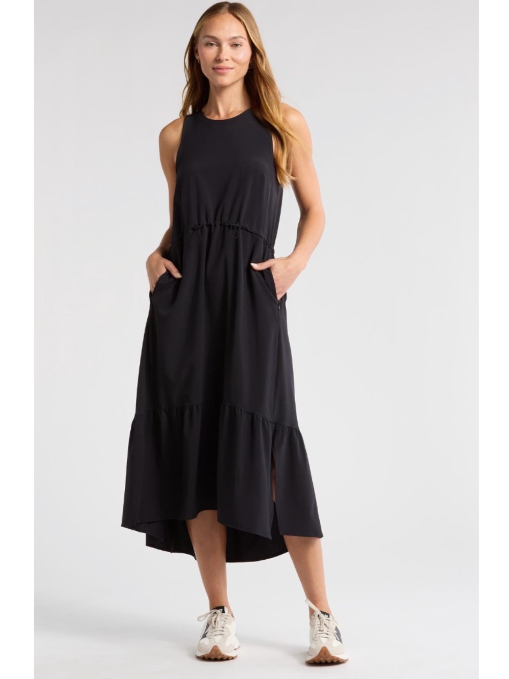 NWT Zella Pursuit Tiered Midi Dress, Black, Size Small